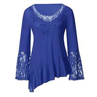 Smoxx Women's Trumpet Long Sleeve Lace Stitching Irregular Large Size T-Shirt,Mesh Chiffon Hollow Patchwork Out Blouse Tunic