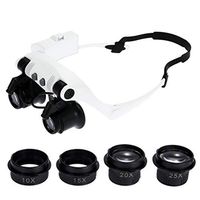 GuDoQi Watch Repair Magnifier Headband with LED Light 10X 15X 20X 25X Magnifying Glasses Jeweler Loupe Double Eye Head Mount for Electronics Craft Appraisal