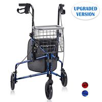 Health Line Massage Products Upgraded Compact Folding 3 Wheel Aluminum Rollator Walker Lightweight with Bag and Basket, Flame Blue