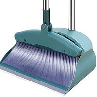 Broom and Dustpan Stainless Steel Rod Comb Shape Non-Stick Hair Broom and Dustpan Soft Brush Long Handled Dustpan and Brush Set Used for Home Kitchen Toilet (Color : Blue)
