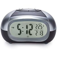 Loud Talking Alarm Clock with Time and Temperature - for Low Vision or Blind (Gray)
