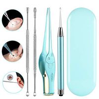 4 Pack Ear Wax Removal Tool Kit with Light, Ear Pick Ear Cleaning Tools Set for Kids and Adults, Ear Picks Digger & Tweezers & Spiral Spring Ear Spoon with Storage Box (Blue)
