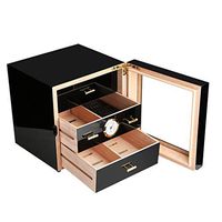 YDHAO Humidor Cigar Humidor, Large Capacity can Hold About 50 Cigar Box Cigar cabinets, Glass Window Cedar Wood with humidifier and Hygrometer Cigarette Box Accessories, Men's Gifts Storage Cigar