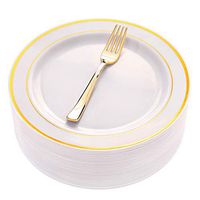Liacere 60 Pieces Gold Plastic Plates with 60 Pieces Gold Plastic Forks-10.25inch Disposable Dinner Plates& 7.4”Plastic Forks for Wedding &Parties