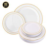 BGLROSOO 40 Pcs Plastic Plates-Disposable Party Plates with Gold Rim- Plastic Plates Set for Wedding, Party, Picnic, including 20pcs Dinner Plates 10.5 Inch and 20pcs Dessert Plates