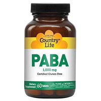 Country Life PABA 1000mg, 60 Tablets (para-Aminobenzoic Acid) Non-GMO, Gluten-Free