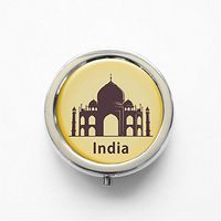 RhyNSky India Taj Mahal Mini Portable Pocket Pill Box Case Holder for Purse, 3 Compartments, Silvery, FS546