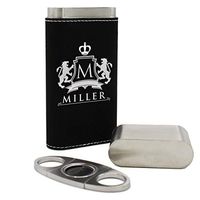 Personalized Cigar Holder Case and Cutter - Custom Engraved and Monogrammed (Black)