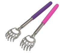 SinLoon(2- Pack) Extendable Telescopic Scratcher Handle, Bear Claws Metal Back Scratchers/Hand Massager/backslap with Rubber Handles（Purple and Pink)