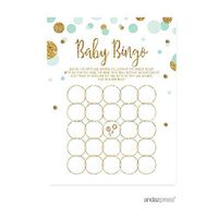 Andaz Press Mint Green Gold Glitter Boy Baby Shower Party Collection, Games, Activities, Decorations, Baby Bingo Game Cards, 20-Pack