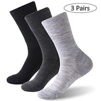 Forcool Men's Women's Merino Wool Diabetic Extra Wide Mid Calf Crew Diabetes Socks Edema Socks Dress Socks with Non Binding Loose Top Seamless Toe Cushioned Sole, 3 Pairs Black/Gray/Dark Gray X Large