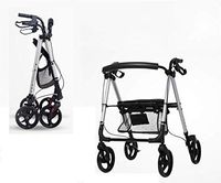 CHAIR Medical Rehab Chair, Wheelchair,Folding Lightweight Wheelchair Four-Wheeled Aluminum Wheelchair with Padded Seat Handles Net Carry Brakes for Seniors Transit Travel Shopping(Silver)