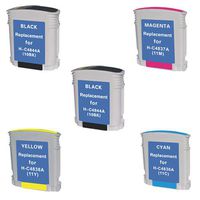 Amsahr 10HY HP C4841A/2000C/2500C Remanufactured Replacement Ink Cartridges - Set of 2 Black and 3 Color Ink