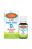 Carlson - Kid's Super Daily D3, Vitamin D Drops for Kids, 400 IU (10 mcg) per Drop, Heart & Immune Health, Vegetarian, Liquid Vitamin D Drops, Unflavored (365 Drops)