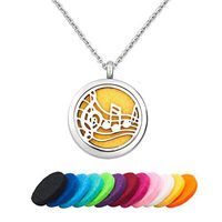 CLY Jewelry Stainless Steel Locket Pendant Necklace Tabs Eighth Notes with Pads Aromatherapy Diffuser Necklace
