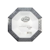 Lillian Tablesettings 10 Count Lacetagon Bowl with Silver Rim, 14 oz, White