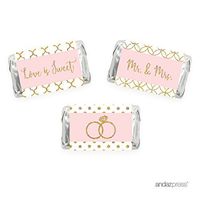 Andaz Press Blush Pink Gold Glitter Print Wedding Collection, Chocolate Minis Labels, Fits Hershey's Miniatures Party Favors, 36-Pack