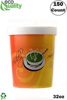 32 oz Disposable Design Paper Soup Containers [150 Count] - Quart Ice Cream Containers, Frozen Yogurt Cups, Restaurant, Microwavable, Take Out, to Go Deli Containers, Recyclable