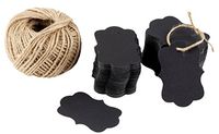 Gift Tags - 200-Pack Kraft Paper Tags with 200-Feet Jute Rope, Vintage Craft Hang Labels for Wedding, Birthday, Holiday, Party Favor, Black, 2.75 x 1.97 Inches