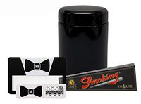 Smoking Brand Deluxe King Size Cones (1 Pack), Leaf Lock Gear Air-Tight UV Glass Stash Jar, Hippie Butler Magnifying Scoop Card, with Hippie Butler Grinder Card- 4 Item Bundle