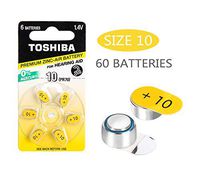 Toshiba Premium Zinc Hearing Aid Batteries,1.4V Size 10,PR536, 60-Count