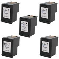 Amsahr 60XLBK(CC641WN) Remanufactured Replacement HP Ink Cartridges for Select Printers/Faxes with 5 Black Cartridges