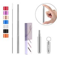 Vantic Portable Reusable Drinking Telescopic Stainless Steel Metal Straw with Aluminum Case & Cleaning Brush (2019), A-Silver