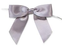 Pre-Tied Satin Gift Bows - Silver 3" Pre-Tied Satin Bows with 5" Twist Ties~ 7/8" Ribbon (12 Packs; 12 Bows) - WRAPS-26140