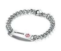 PJ PACEMAKER Stainless Steel Medical Alert Awareness ID Tag Chain Bracelet for Women Men