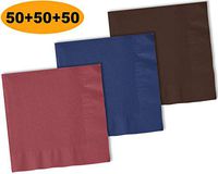 150 Beverage Napkins, Burgundy, Navy blue, Brown - 50 Each Color. 2 Ply Paper Cocktail Napkins. 5" folded, 10" unfolded.