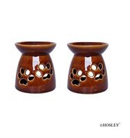 Hosley Set of 2 Ceramic Oil Warmers 4.25 Inch High Pet Footprint design. Ideal for Spa Warming Oils Wax melts Aromatherapy. Use with Hosley Brand Essential Oils and Fragrance Oils. W5 (Brown)