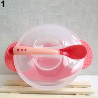 AMdinghaonuo Baby Suction Bowl and Spoon, Child Temperature Color Changing Feeding Tableware Set Red