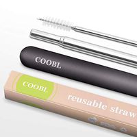 Collapsible Reusable Drinking Metal Straws-9.25''Stainless Steel Straws with Portable Metal Case and Telescopic Cleaning Brush (Black)