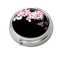 Pill Box Case - Round Weekly Pill Organizers Case Decorative Boxes - Falling Flower Cherry Blossom Pill Box for Pocket or Purse
