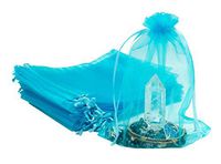 TheDisplayGuys 100-Pack 6x8 Turquoise Blue Sheer Organza Gift Bags with Drawstring, Jewelry Candy Treat Wedding Party Favors Mesh Pouch