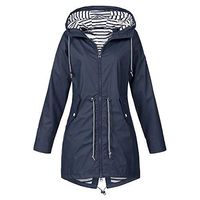 Ros1ock Women Solid Color Waterproof Jacket Outdoor Windproof Warm Coat Tops Casual Hoodies Navy