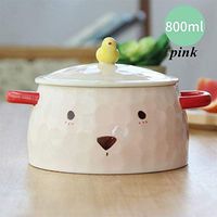 WWSHM Lovely Bear Ceramic Bowl Cartoon Food Bowls with Handgrip Household Soup Container Noodle Bowls Cute Kitchen Tableware for Gift (Color : Light pink, Diameter : About 14cm)