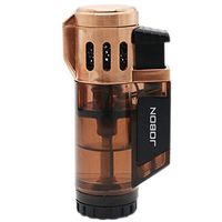 JOBON High-Capacity Windproof 3 Jet Torch Adjustable Flame Butane Viewable Refillable Lighter Gold Butane Included