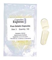 Capsules Express- Size 3 Clear Empty Gelatin Capsules 100 Count- Kosher and Halal Certified - Gluten-Free Pure Bovine Gelatin Pill Capsule - DIY Powder Filling