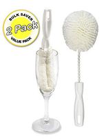 Wineglass Brush Cleaning Set of 2, Non Scratch Glassware Cleaning Brush and Sponge Combo Pack, 1 x Crystal Stemware Washing Brush B61C and 1 x Goblet Washing Brush B232C, Ideal Champagne Flute Brush