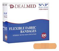 Dealmed Sterile Flexible Fabric Adhesive Bandages with Non-Stick Pad, 3/4" x 3", 100 Count (1 Pack)