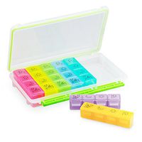 Large Pill Boxes and Organizer, 7 Day Prescription Medicine Weekly Pill Case with Snap Lids, 4 Times a Day Vitamin Fish Oil Compartments Container