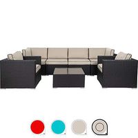 Walsunny 7pcs Patio Outdoor Furniture Sets,All-Weather Rattan Sectional Sofa with Tea Table&Washable Couch Cushions (Black Rattan)（armrest Version (Khaki/Black)