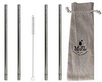 Extra Long Safer Rounded End Stainless Steel Metal Straws for Half Gallon (64oz) Mason Jars (4 Pack + Cleaning Brush + Bag)