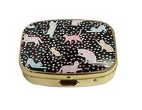 LCTCKP Custom Fashion Square Glass Gold Pill Case Decorative Metal Western Medicine Tablet Container Box (Cats and Hearts)