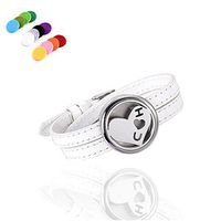 constantlife I Love You Couple Adjustable Genuine Leather Band Bracelet Fragrance Jewelry Essential Oil Diffuser Lockets with Refill Pads (White)