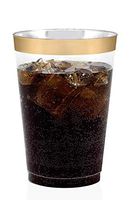 50 Gold Rimmed Clear Hard Plastic Cups | 14 oz. Fancy Disposable Wedding Tumblers for Party & Wedding (50-Pack)