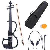 Cecilio 4/4CEVN-2BK Solid Wood Electric/Silent Violin with Ebony Fittings in Style 2 - Full Size - Black Metallic