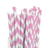 Fun Express - Pink Paper Striped Straws (24 Pc) - Party Supplies - Drinkware - Straws - 24 Pieces