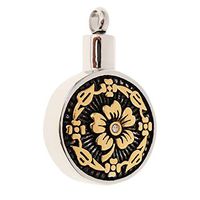 Ashes Urn Pendant Men Women Circular Floral Pattern Gold Urn Stainless Steel Prom Beautiful For gift Lovely Beads Accessory Daily Best Comfy Wonderful Amulet